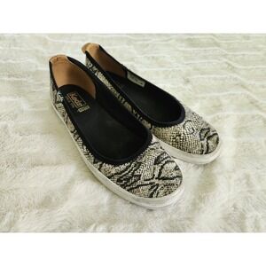 Keds Black White Brown Snakeskin Canvas Ballet Slip On Flat Shoes WF63950‎ Sz 7